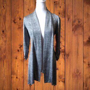 Joseph Ribkoff Women's Size 8 Silver Metallic Ruched 3/4 Sleeve Cardigan Tie Up